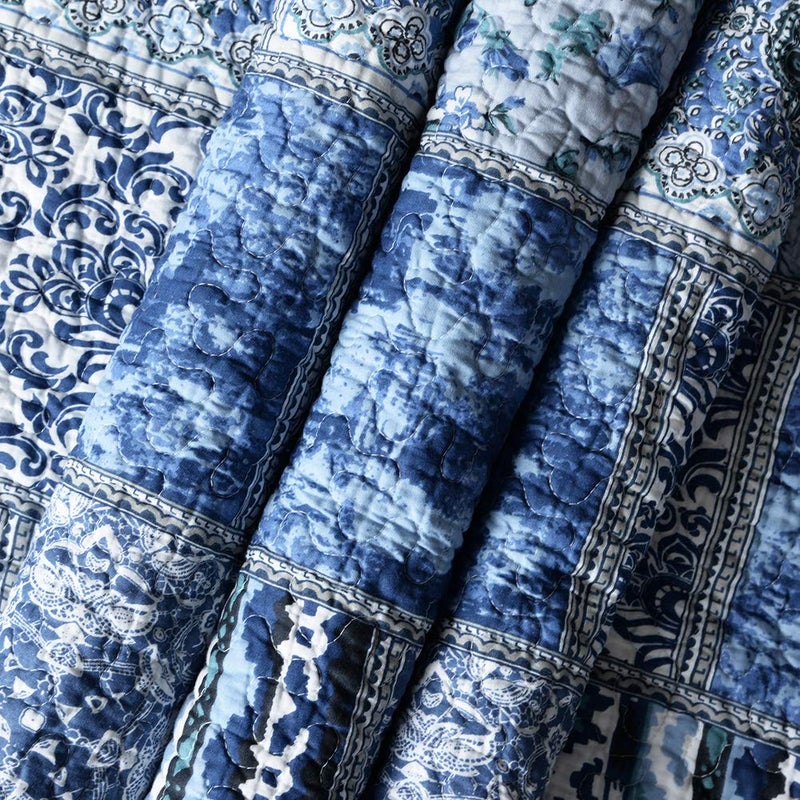 NEWLAKE Quilted Throw Blanket for Bed Couch Sofa, Blue Classic Bohemian, 60X78 Inch - Image 4